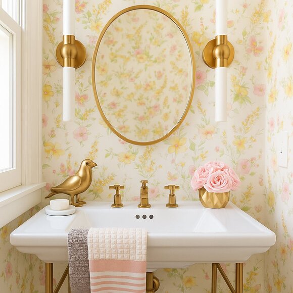 Vintage 1980s Pink and Yellow Floral Motif Wallpaper - Picture 3 of 8